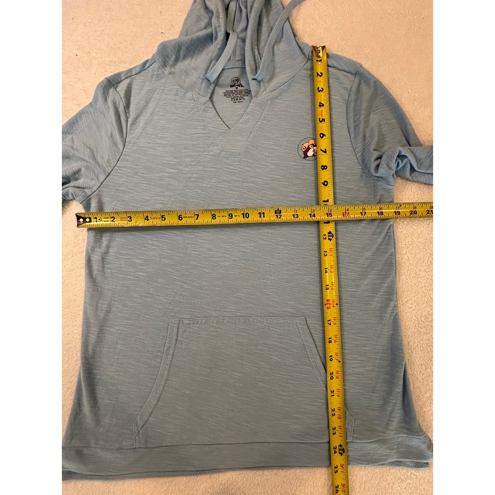 Buc-ees Womens Blue Lightweight Hoodie V-Neck Slub Knit Beaver Logo Size M - Picture 3 of 6